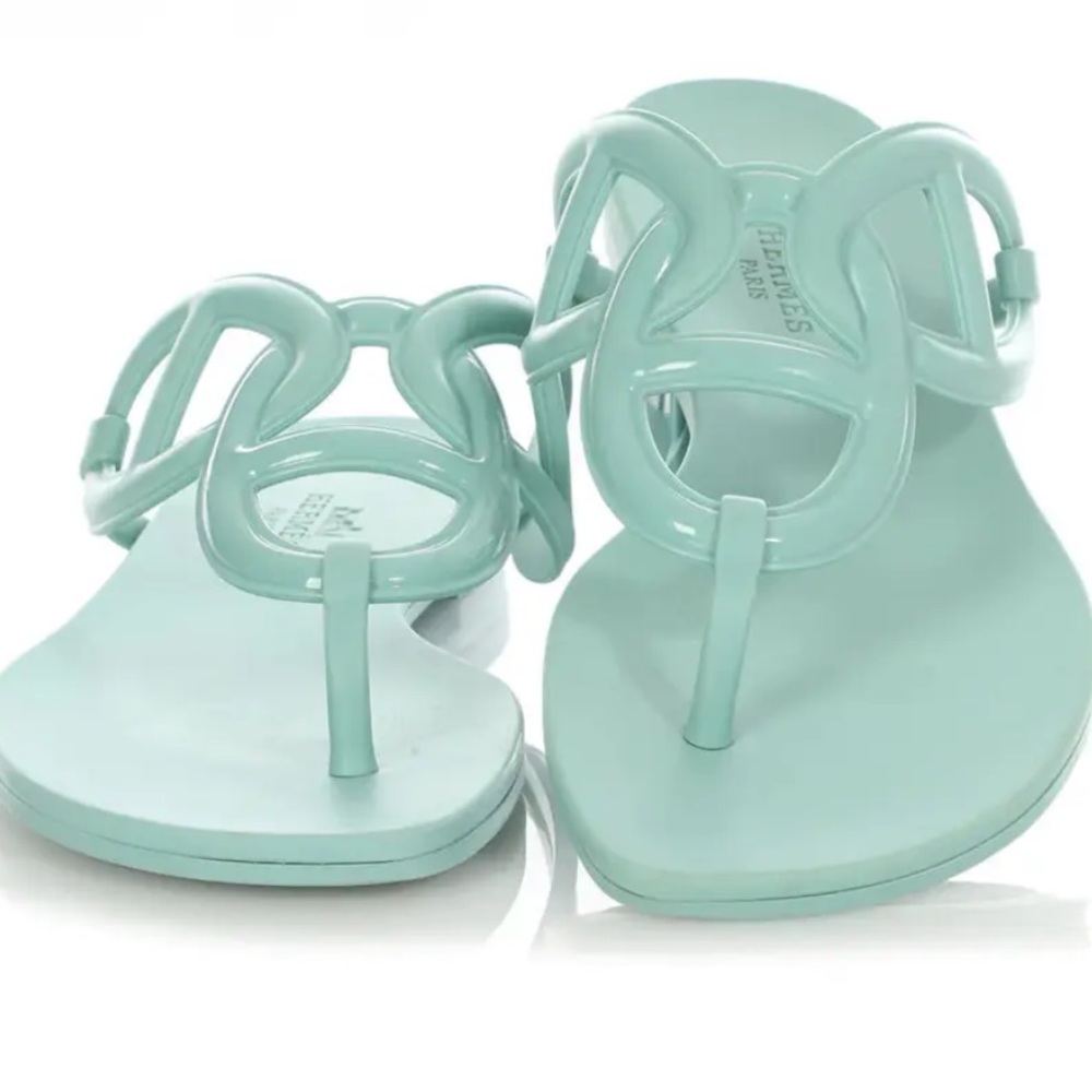 Hermès Egerie Sandals In Mint Green Rubber Size 7 - Picture 8 of 9
